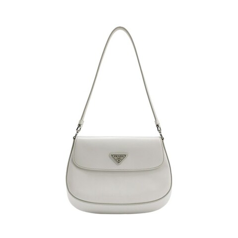 Prada Cleo牛皮白色三角標 肩背包