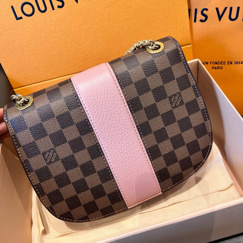 Lv/路易威登  wight系列粉色拼棕棋盤格 馬鞍包 小豬包鏈條包，成色99❤️-0