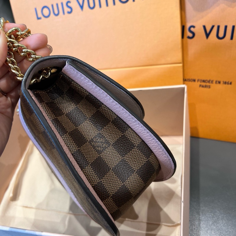 Lv/路易威登  wight系列粉色拼棕棋盤格 馬鞍包 小豬包鏈條包，成色99❤️-1