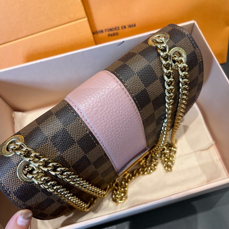 Lv/路易威登  wight系列粉色拼棕棋盤格 馬鞍包 小豬包鏈條包，成色99❤️-3