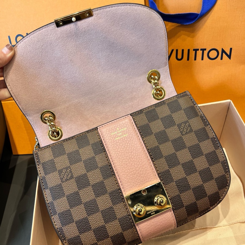 Lv/路易威登  wight系列粉色拼棕棋盤格 馬鞍包 小豬包鏈條包，成色99❤️-5