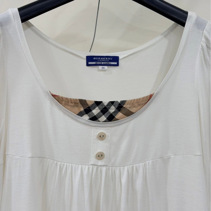 BURBERRY 藍標 白色假二件式格紋戰馬上衣-4