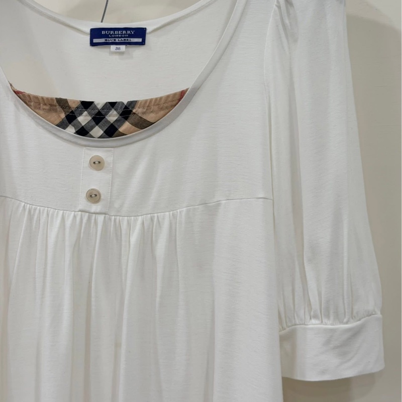 BURBERRY 藍標 白色假二件式格紋戰馬上衣-5