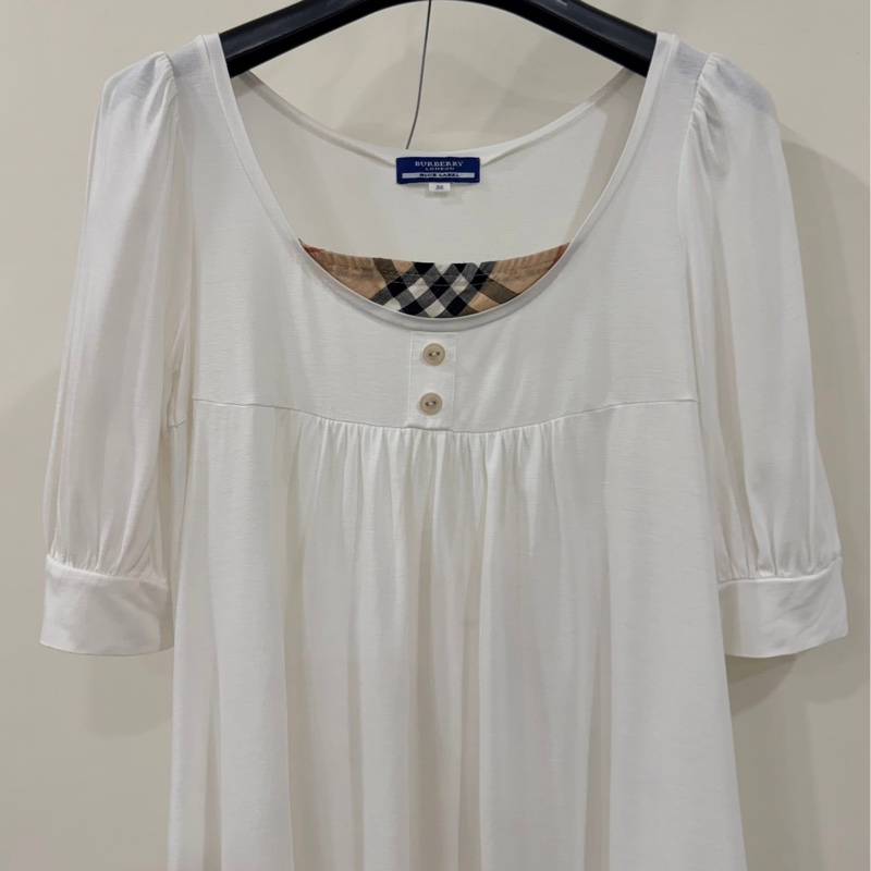 BURBERRY 藍標 白色假二件式格紋戰馬上衣-6