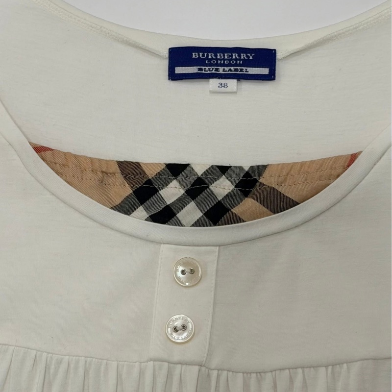 BURBERRY 藍標 白色假二件式格紋戰馬上衣-8