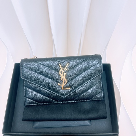 YSL 黑金拉鏈卡包/短夾