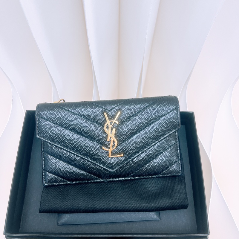 YSL 黑金拉鏈卡包/短夾-0
