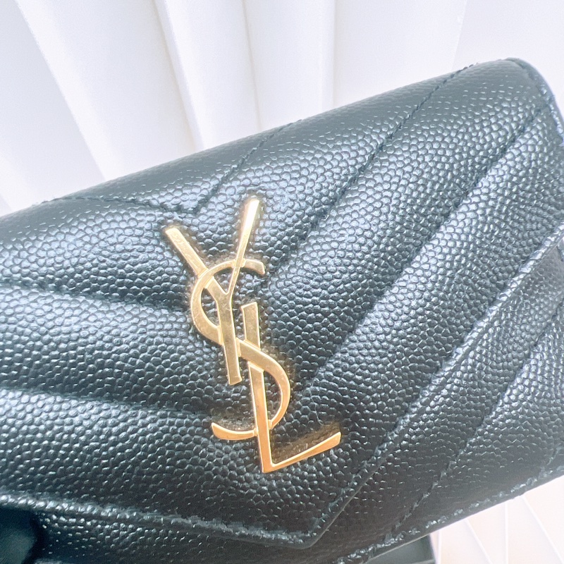 YSL 黑金拉鏈卡包/短夾-1