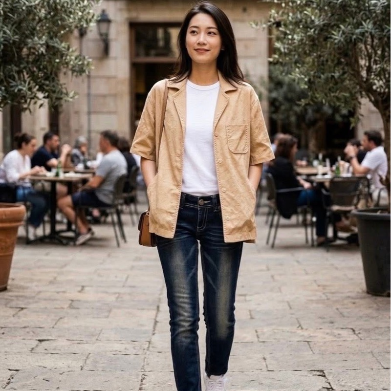 COACH滿版C印提花鉤編飾鈕扣襯衫-0