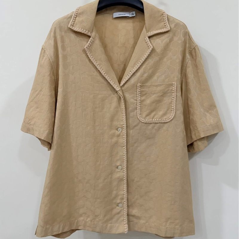 COACH滿版C印提花鉤編飾鈕扣襯衫-2