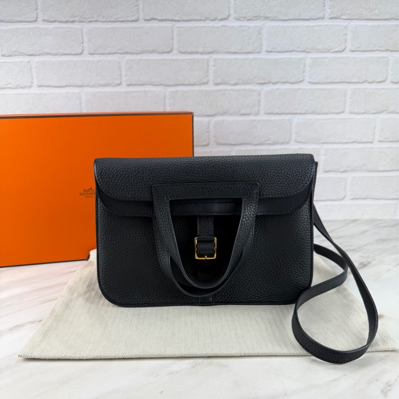 Hermès HALZAN 25 黑色金釦-0
