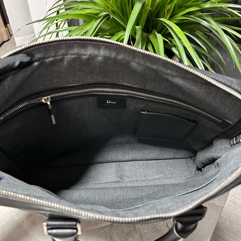 DIOR迪奥！黑色全皮横纹男士公文包-5