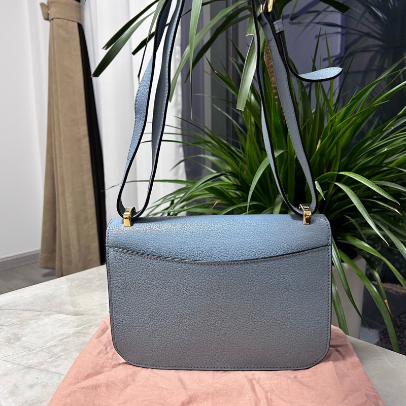 MiuMiu繆繆！藍色牛皮金扣單肩斜挎包，-1