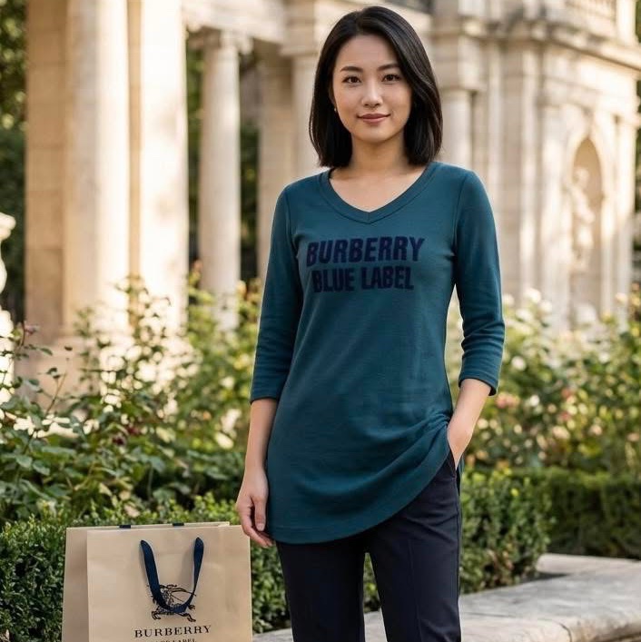 BURBERRY 藍標 字母七分袖長版傘狀上衣-0