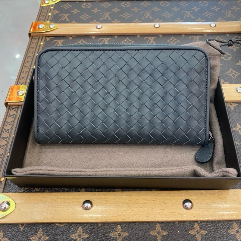 閒置未使用葆蝶家/Bottega Veneta 編織長款錢包 黑色 羊皮 長 19 x 寬 3 x 高 10 cm。-1