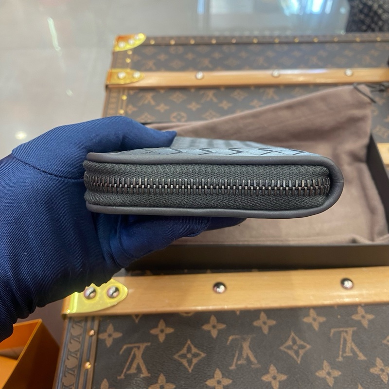 閒置未使用葆蝶家/Bottega Veneta 編織長款錢包 黑色 羊皮 長 19 x 寬 3 x 高 10 cm。-2