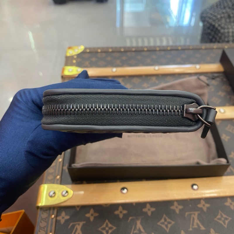 閒置未使用葆蝶家/Bottega Veneta 編織長款錢包 黑色 羊皮 長 19 x 寬 3 x 高 10 cm。-3