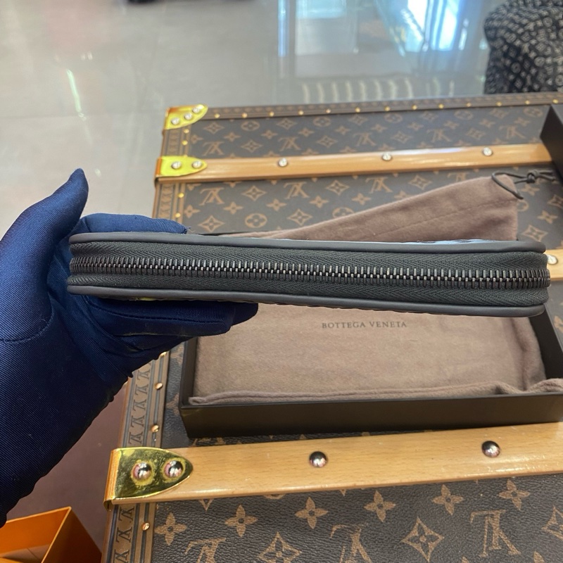 閒置未使用葆蝶家/Bottega Veneta 編織長款錢包 黑色 羊皮 長 19 x 寬 3 x 高 10 cm。-4