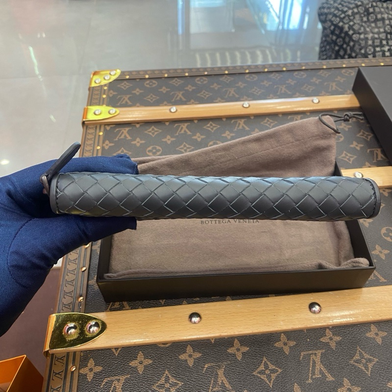 閒置未使用葆蝶家/Bottega Veneta 編織長款錢包 黑色 羊皮 長 19 x 寬 3 x 高 10 cm。-5