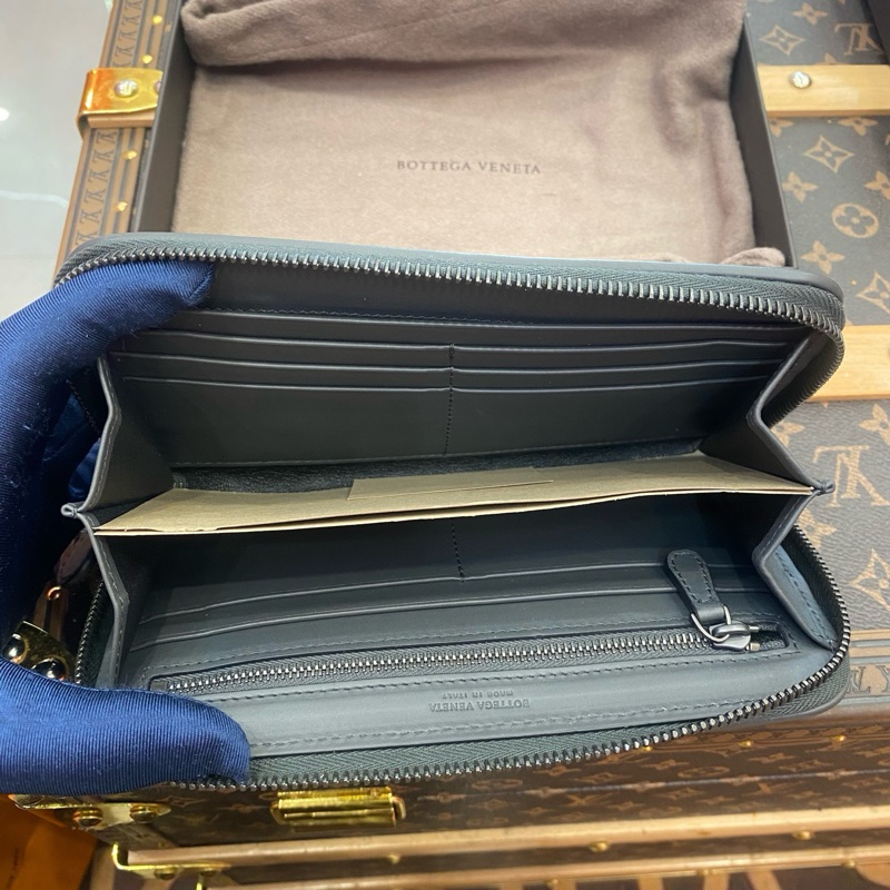 閒置未使用葆蝶家/Bottega Veneta 編織長款錢包 黑色 羊皮 長 19 x 寬 3 x 高 10 cm。-6