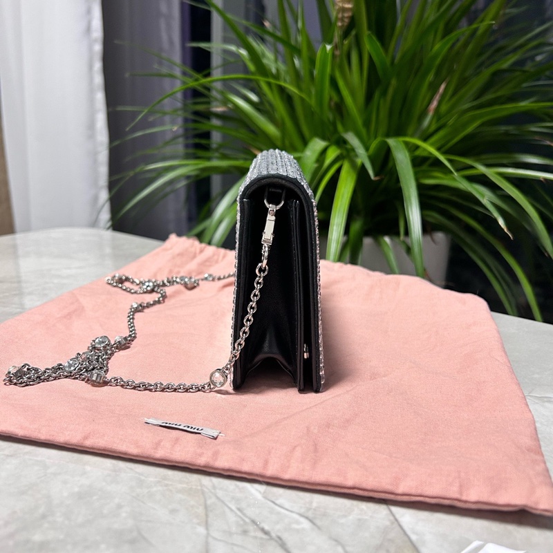 Miumiu繆繆！黑色羊皮鑽石包滿鑽仿水晶寶石鏈條包-2