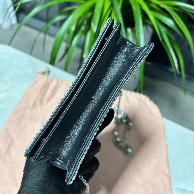 Miumiu繆繆！黑色羊皮鑽石包滿鑽仿水晶寶石鏈條包-3