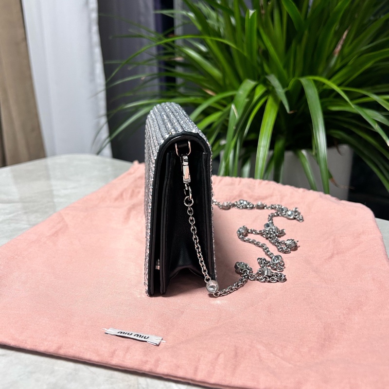 Miumiu繆繆！黑色羊皮鑽石包滿鑽仿水晶寶石鏈條包-4