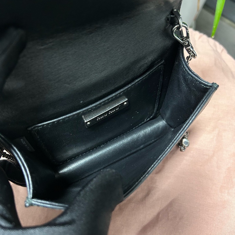 Miumiu繆繆！黑色羊皮鑽石包滿鑽仿水晶寶石鏈條包-6