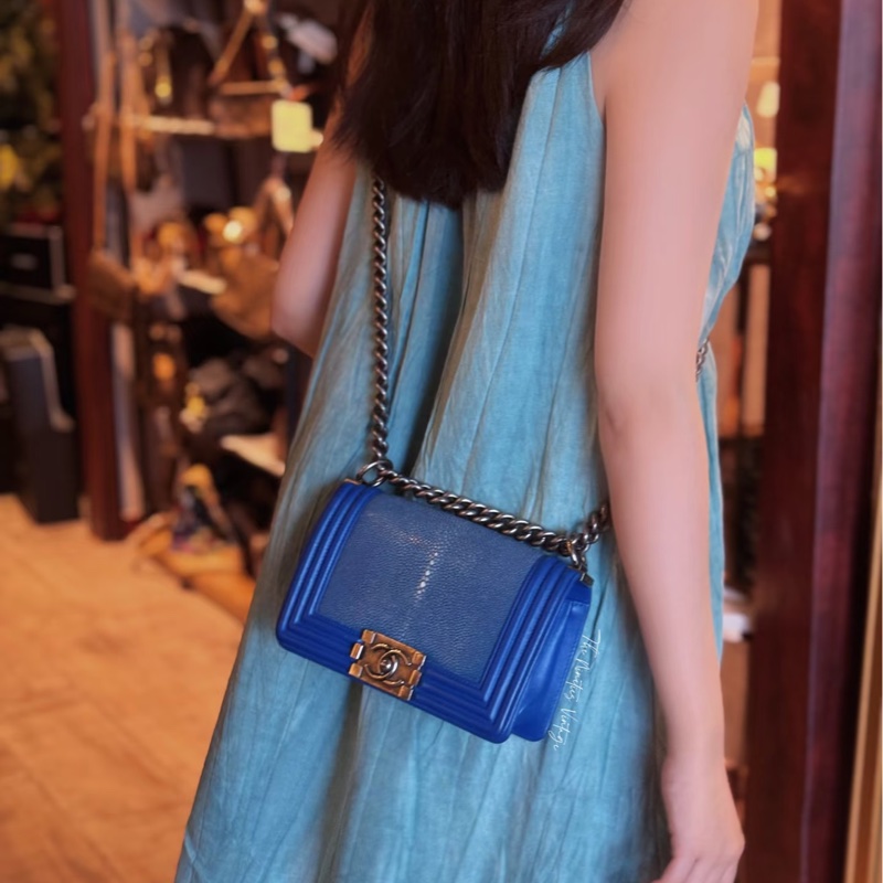 全新全配❤️ 香奈兒 #霧霾藍 #珍珠魚皮 #leboy20 #小號-3