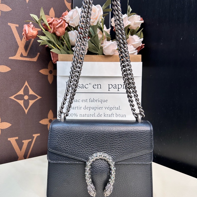 Gucci古馳！Dionysus酒神黑色牛皮鑽扣小號鏈條包-0