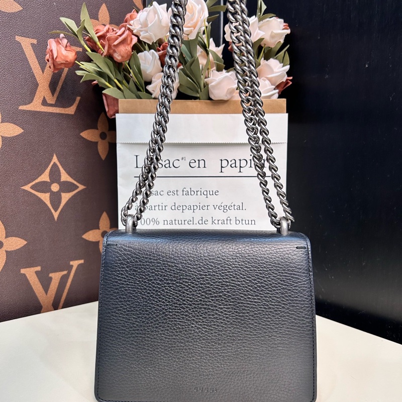 Gucci古馳！Dionysus酒神黑色牛皮鑽扣小號鏈條包-1