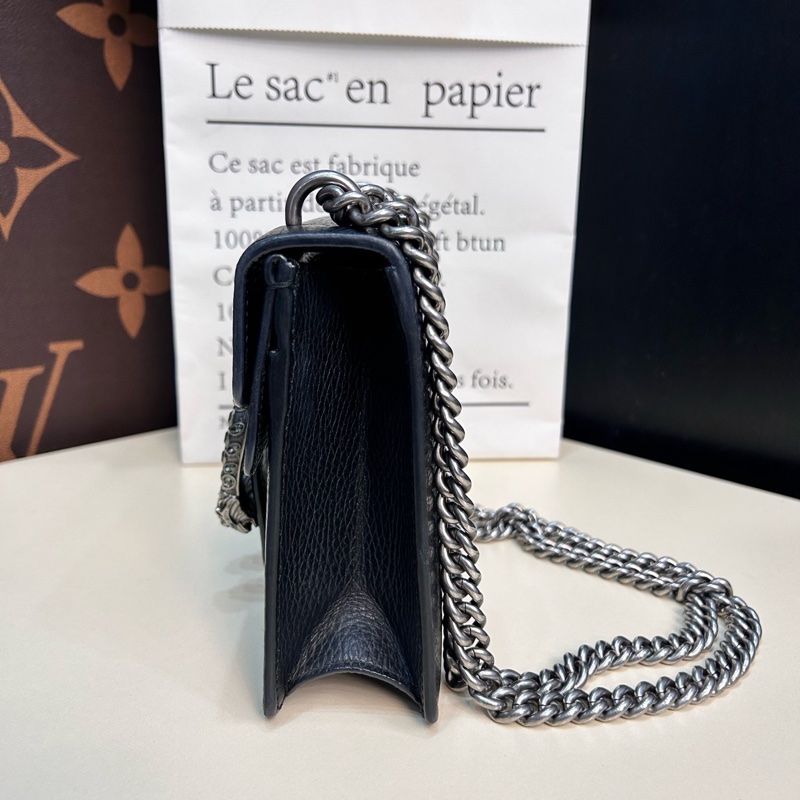 Gucci古馳！Dionysus酒神黑色牛皮鑽扣小號鏈條包-3