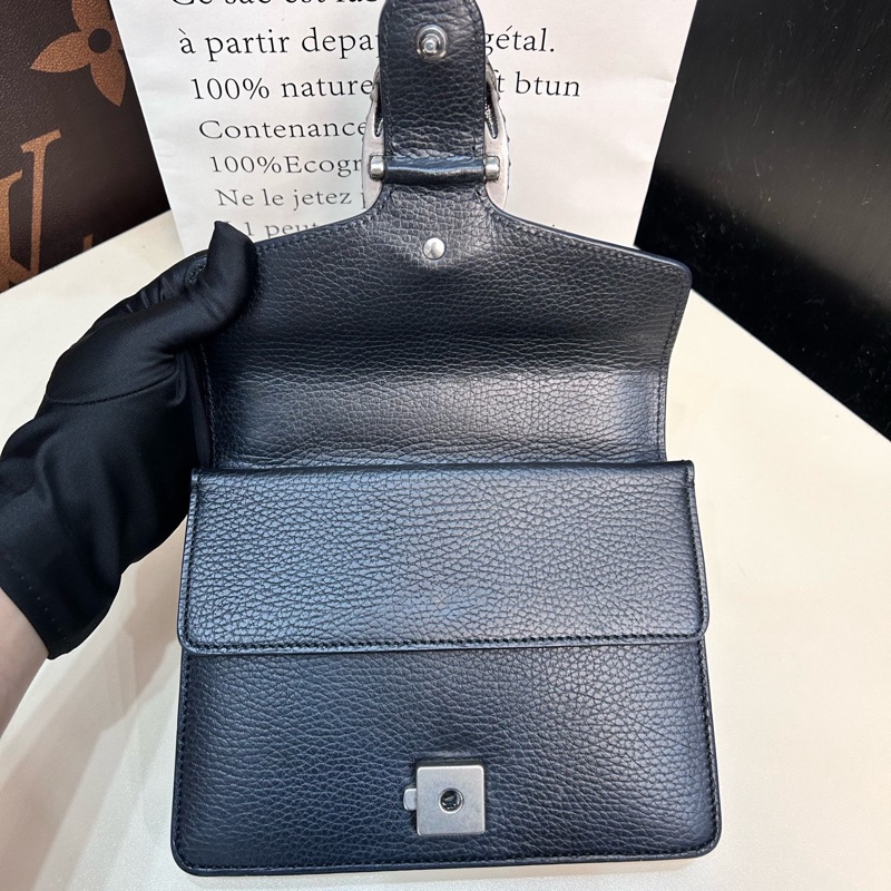 Gucci古馳！Dionysus酒神黑色牛皮鑽扣小號鏈條包-5