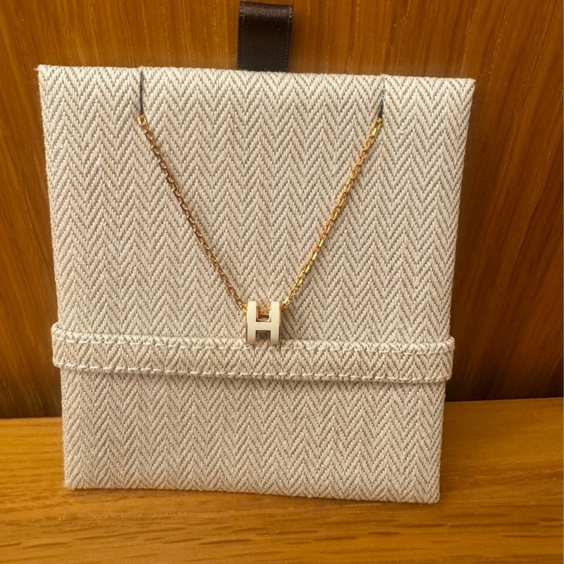 愛馬仕 Mini Pop H項鍊 玫瑰金 白 全新-0