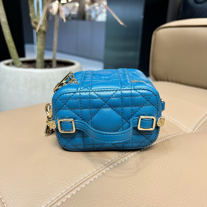 DIOR迪奧！迷你藍色菱格化妝包盒子包-4