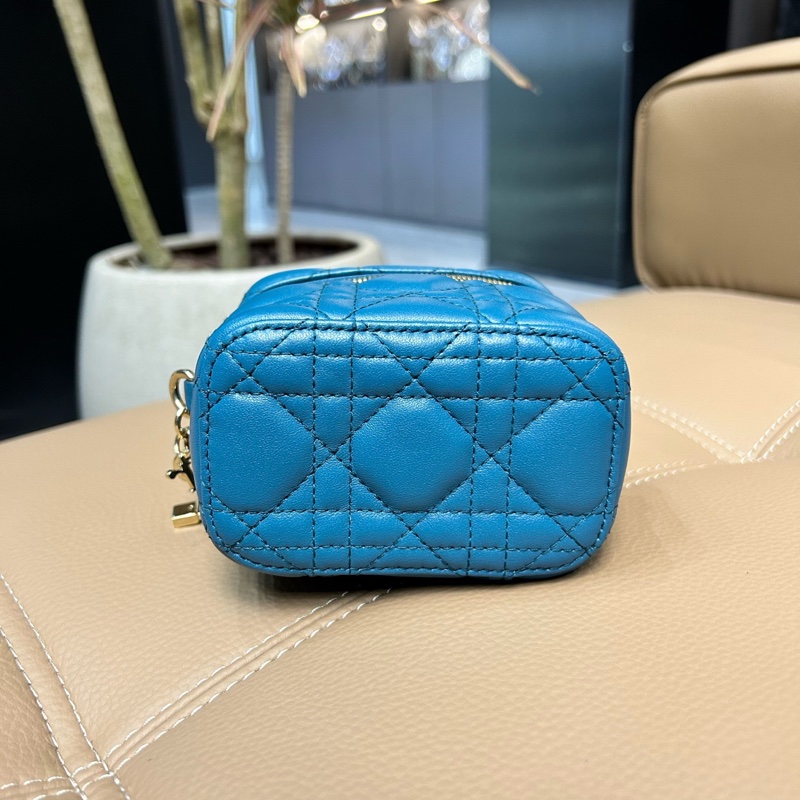 DIOR迪奧！迷你藍色菱格化妝包盒子包-5