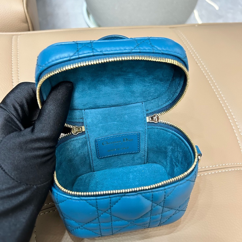 DIOR迪奧！迷你藍色菱格化妝包盒子包-6