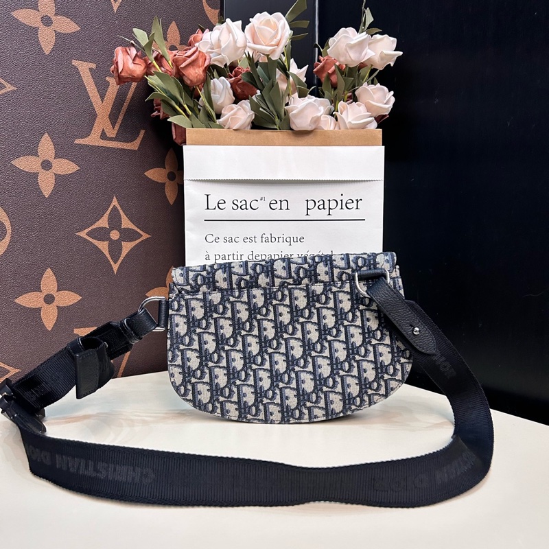 Dior迪奧！芯片款老花拼皮馬鞍包手槍包胸包，各種背法男女同款-1