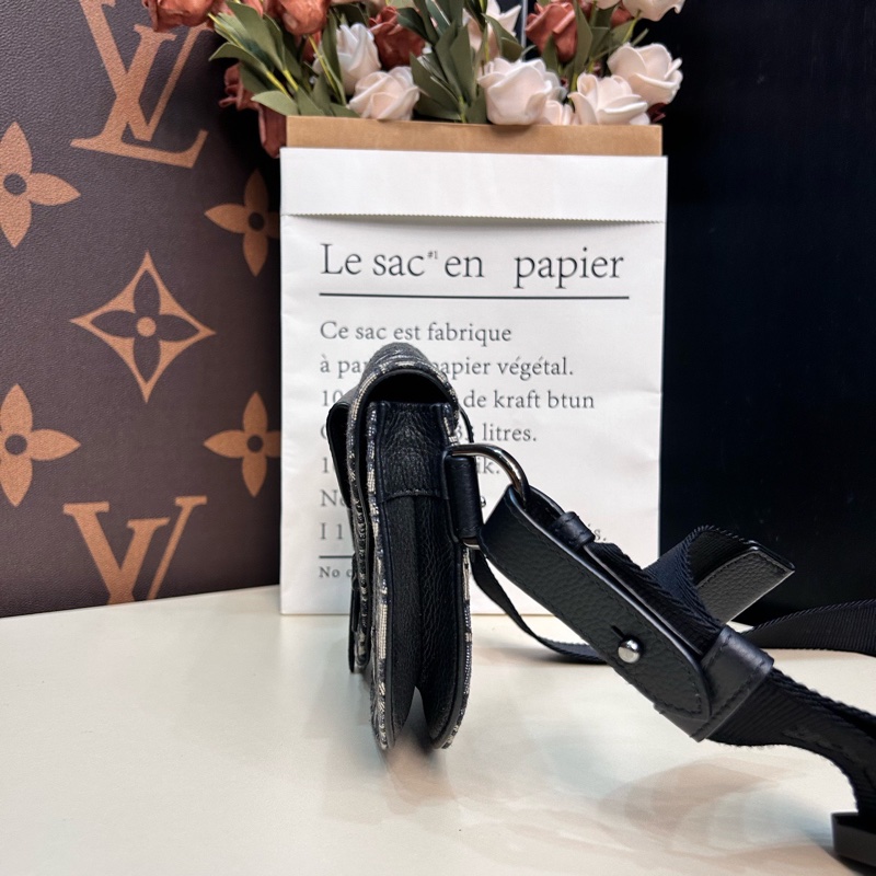 Dior迪奧！芯片款老花拼皮馬鞍包手槍包胸包，各種背法男女同款-3