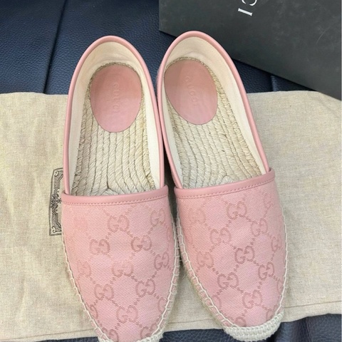 閒置新Gucci古馳！滿印雙G粉色麻底漁夫鞋休閒單鞋