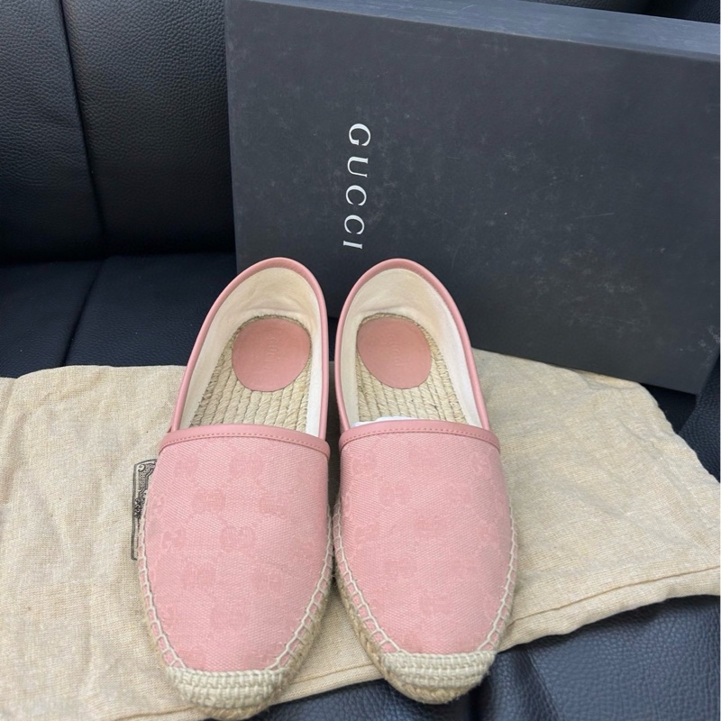 閒置新Gucci古馳！滿印雙G粉色麻底漁夫鞋休閒單鞋-1