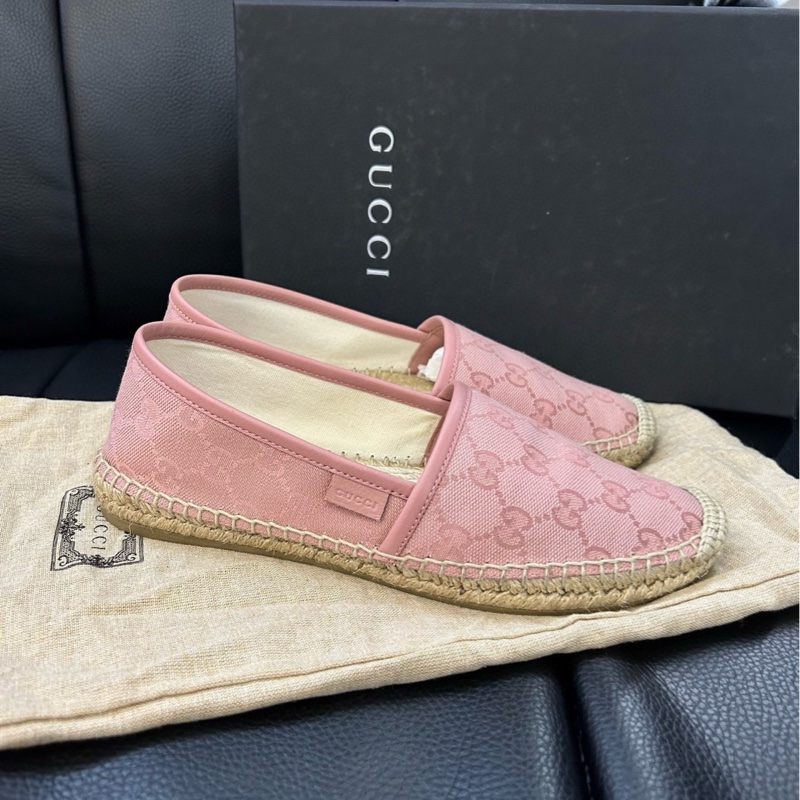 閒置新Gucci古馳！滿印雙G粉色麻底漁夫鞋休閒單鞋-2