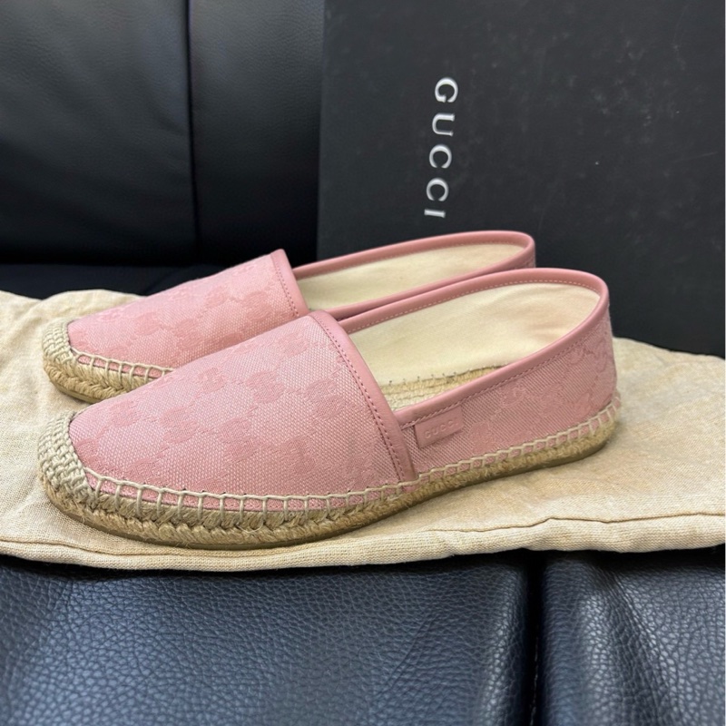 閒置新Gucci古馳！滿印雙G粉色麻底漁夫鞋休閒單鞋-3