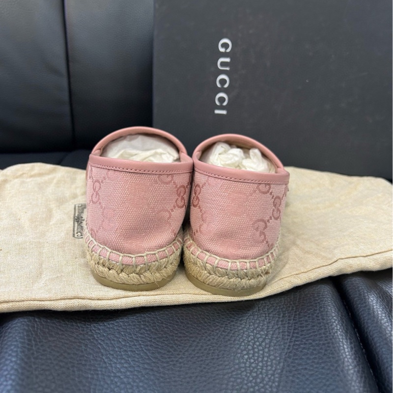 閒置新Gucci古馳！滿印雙G粉色麻底漁夫鞋休閒單鞋-4