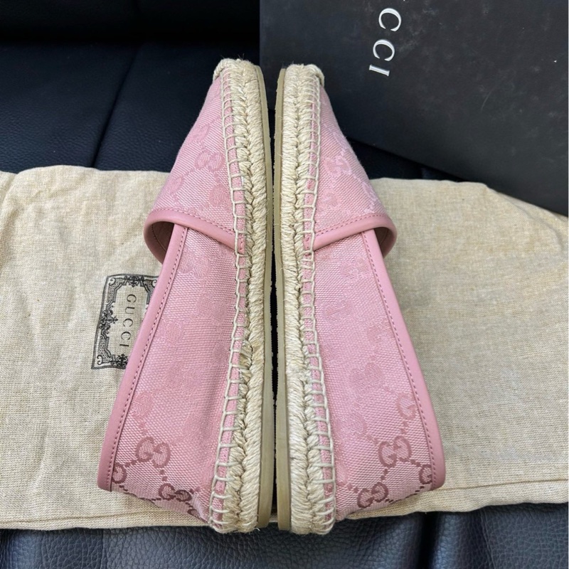 閒置新Gucci古馳！滿印雙G粉色麻底漁夫鞋休閒單鞋-6