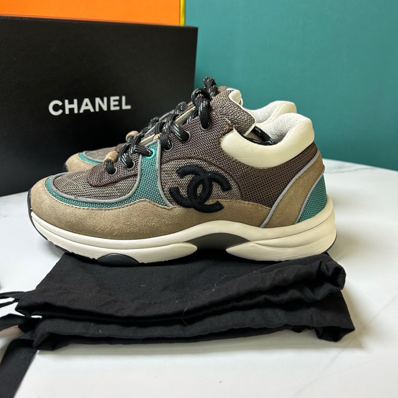 CHANEL香奈兒！咖藍拼色熊貓鞋低幫運動鞋-3
