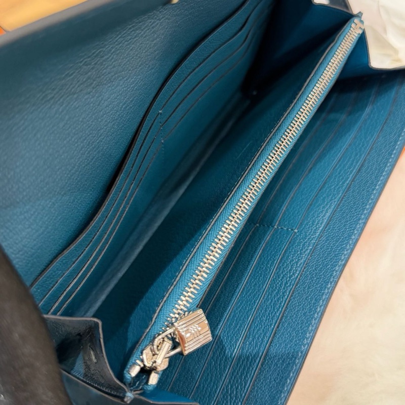 🌈Hermes💙Kelly Wallet長銀包💙S4深邃藍鴕鳥皮銀扣💙98.5新🌟kellywallet🌟kelly🌟愛馬仕🌟-1