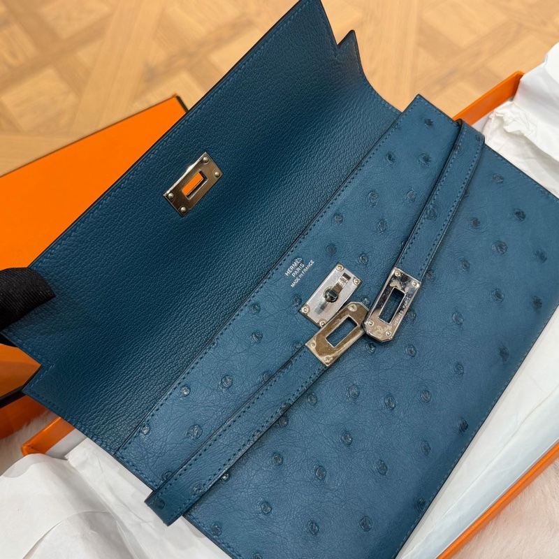 🌈Hermes💙Kelly Wallet長銀包💙S4深邃藍鴕鳥皮銀扣💙98.5新🌟kellywallet🌟kelly🌟愛馬仕🌟-2