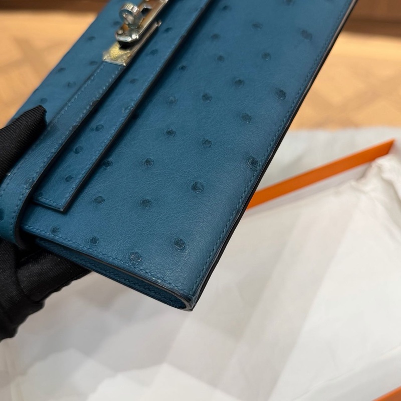 🌈Hermes💙Kelly Wallet長銀包💙S4深邃藍鴕鳥皮銀扣💙98.5新🌟kellywallet🌟kelly🌟愛馬仕🌟-4