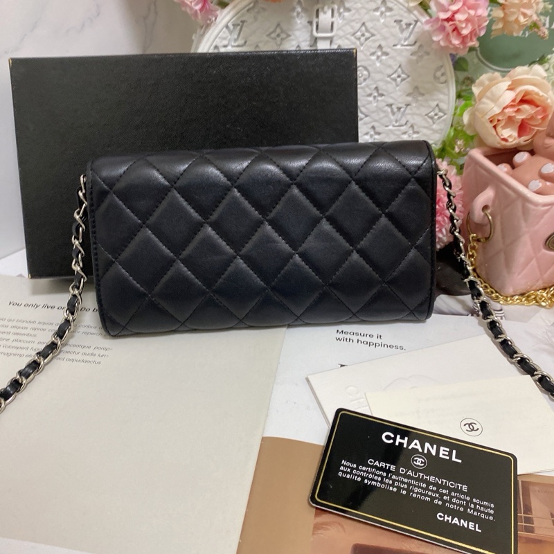 𝙲𝕙𝕒𝕟𝕖𝕝經典雙C銀釦翻蓋長夾🏅 #附鏈條改造組升級woc背-3